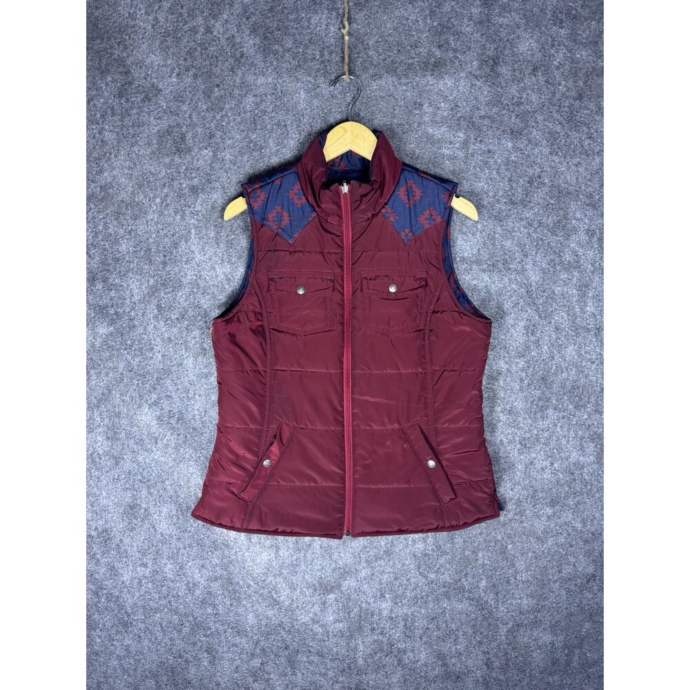 Ariat Country Vest Womens Large Red Blue Reversible Full Zip Quilted Outdoor